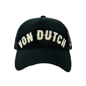 Black and White Curved Terry Logo Trucker